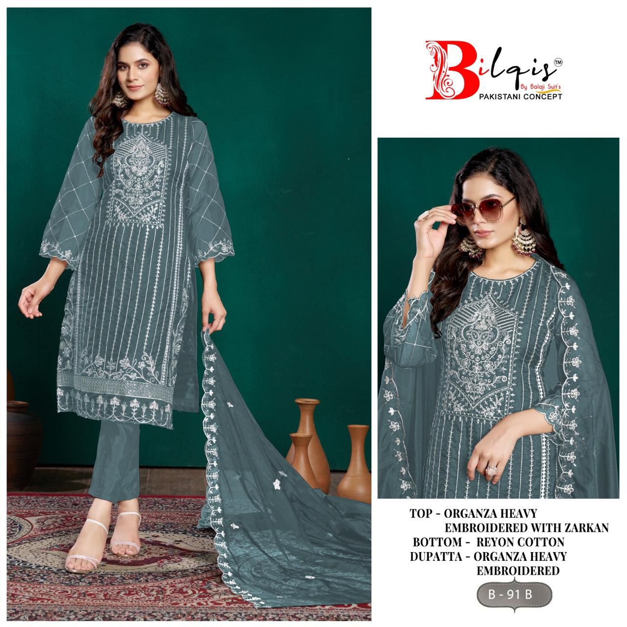 Bilqis B 91 A to D Organza Pakistani Suits Wholesale Shop In Surat
